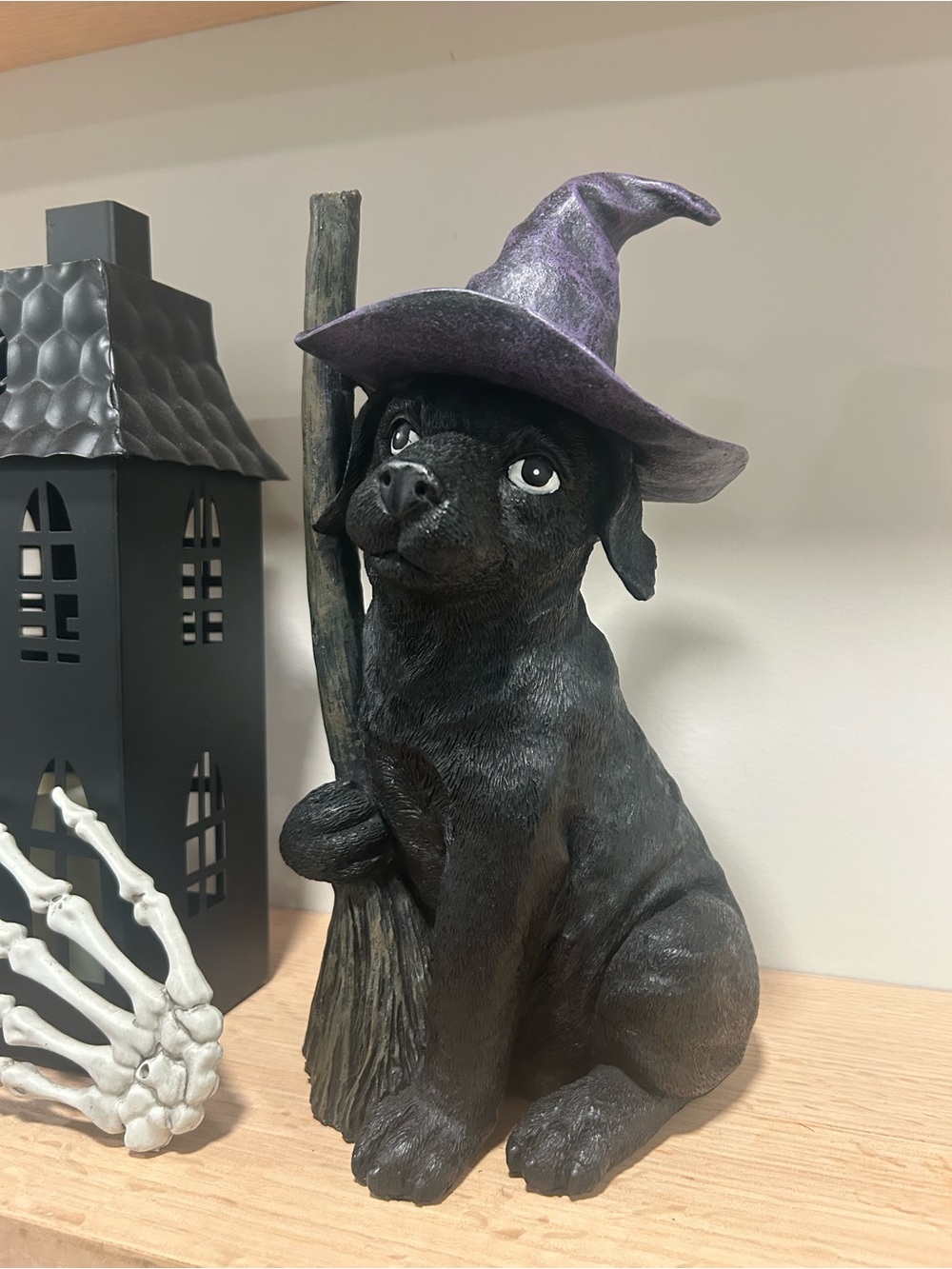 Black Witch Hat Labrador Figurine - Decorative Halloween Dog Statue